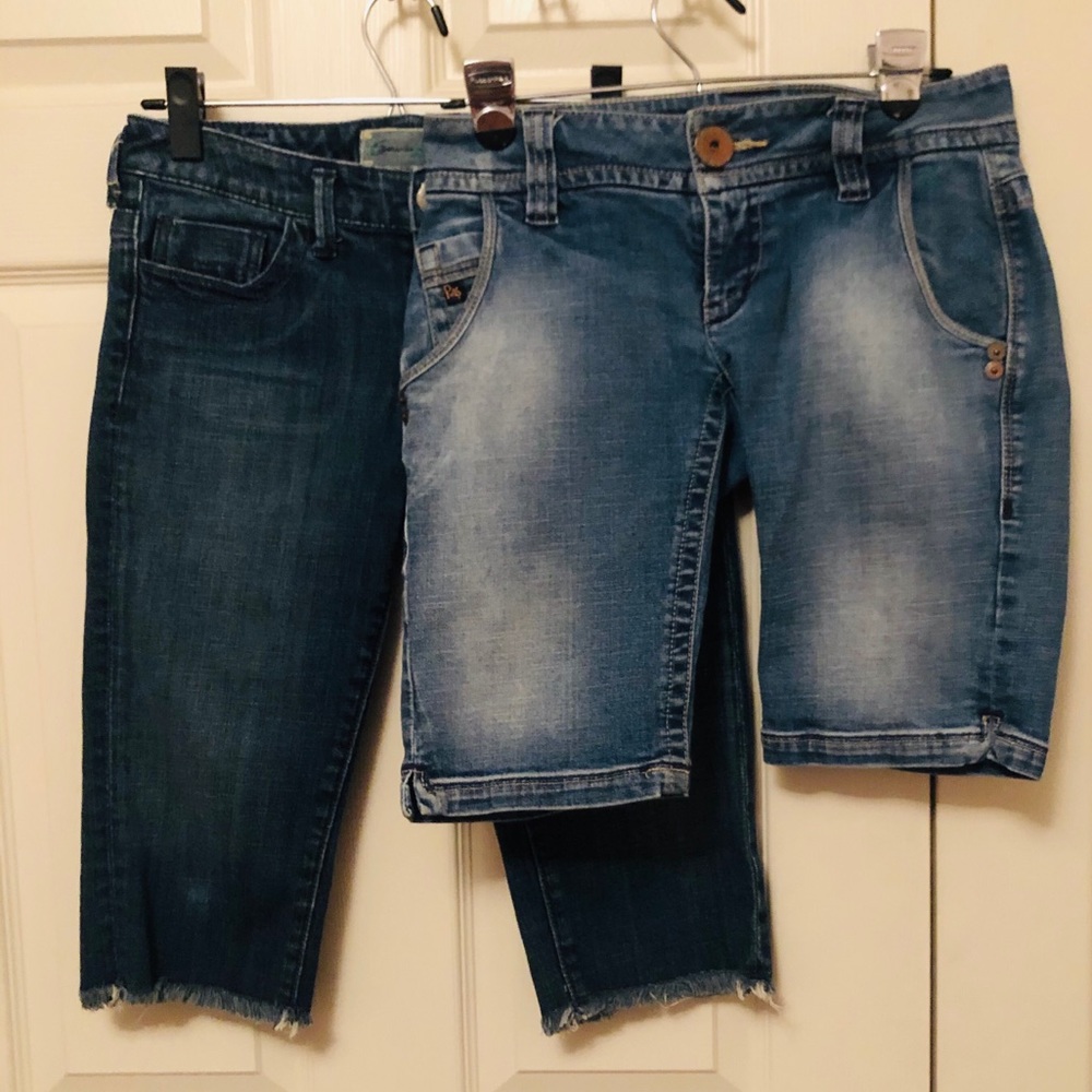 Two pairs of denim Bermuda shorts, Seven and DKNY